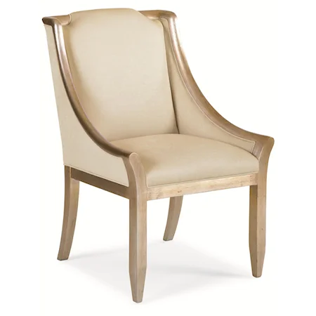 "Sterling Reputation" Upholstered Dining Chair with Exposed Wood Frame and Sling Arm